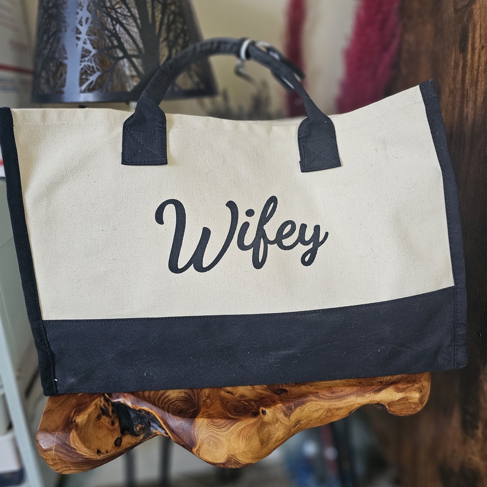 Wifey Black and Cream Tote Bag - Picture 2 of 2